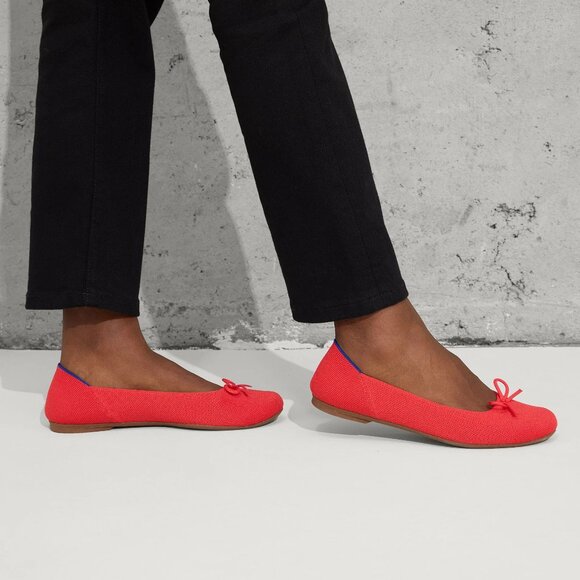 Rothy's The Ballet Flats Bow Size 10 Round Toe Glamour Red Knit Slip On NEW - Picture 3 of 14